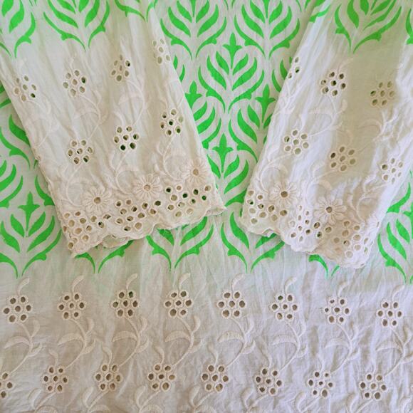 Roberta Roller Rabbit Green Ivory Eyelet Tunic Size XL Boho Beach Coverup - Picture 6 of 8